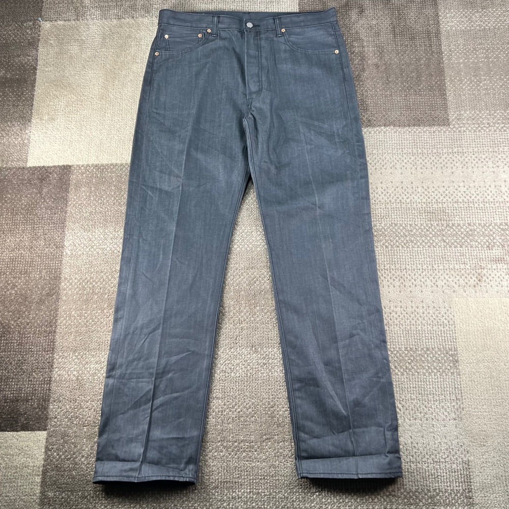 Levis 501 Mens Waxed Coated Denim Jeans Gray Black 36x32